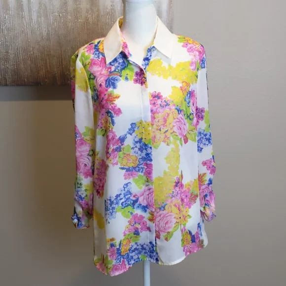 NWT Kut from the Kloth Button Down Semi-Sheer Floral Blouse - Picture 1 of 8